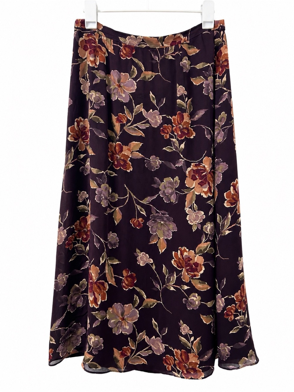 Talbots 100% Silk Floral Maxi Skirt Petite 10 Brown Boho Romantic